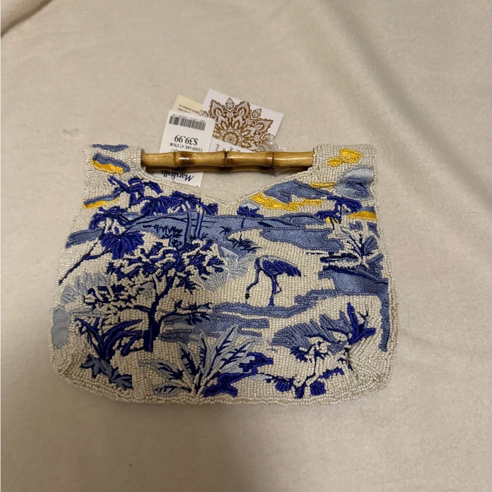 Viral beaded Blue and Yellow Clutch